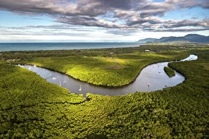 Images Dated 29th August 2023: Aerial of mangroves and Packers Creek, Port Douglas, Queensland, Australia