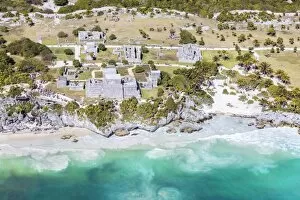 Aerial of the mayan ruins of Tulum, Mexico