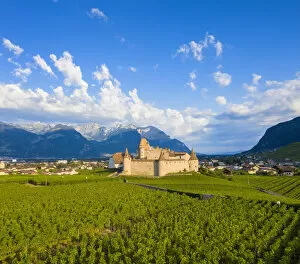 National Landmark Gallery: Aerial panoramic of Aigle Castle and village, canton of Vaud, Switzerland