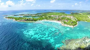 West Indies Prints: Aerial panoramic of idyllic beach overlooking the coral reef