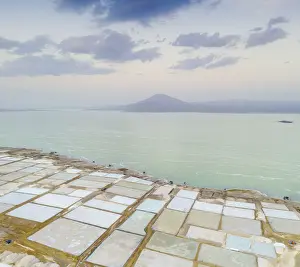 Salt Mine Prints: Aerial panoramic of Lake Afrera (or Lake Afdera) and salt flats, Danakil Depression