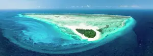 Tropical Climate Prints: Aerial panoramic view of idyllic tropical atoll in the midlle of the ocean