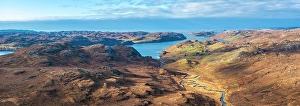 Hillside Prints: Aerial panoramic view over Loch Inchard towards Kinlochbervie