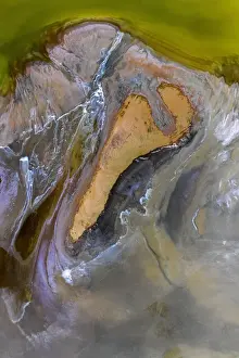 Aerial of patterns and textures on the salt crust of Kati Thanda-Lake Eyre