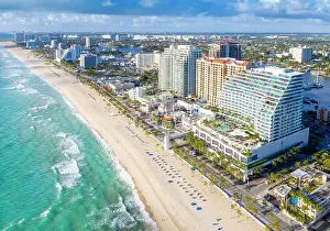 Fort Lauderdale Prints: Aerial Perspective of Fort Lauderdale Beach Ritz Carlton Hotel and North Ocean Drive Fort Lauderdale