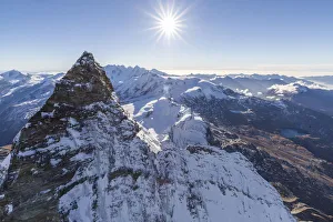 Valle Daosta Prints: Aerial photo of the summit of the Matterhorn and Lake Goillet. Zermatt. Canton of Valais