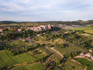 Images Dated 13th November 2017: Aerial sunset over Pienza, Val d Orcia, Tuscany, Italy