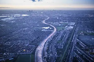 Newham Prints: Aerial view of A13, Newham, East End, London, England