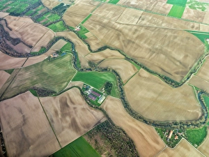 Area Prints: Aerial view of agriculture field area Kingersheim, Mulhouse, Alsace, France