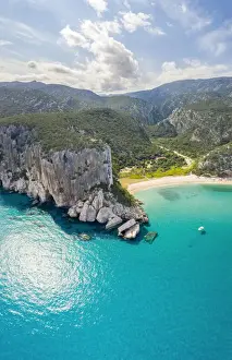 Crystal Clear Prints: Aerial view of the amazing beach of Cala Luna and the mouth of the river Codula di Luna