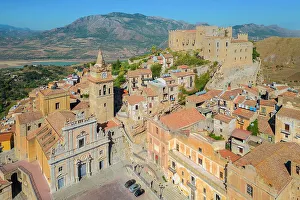 Rooftop Prints: Aerial view of the ancient church and castle of Caccamo, Palermo district, Sicily, Italy
