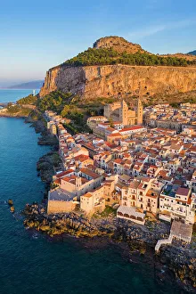 Dome Prints: Aerial view of the ancient town of Cefalu