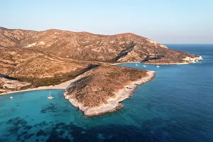 Loneliness Prints: Aerial view of Ano and Kato Myrsini Bay in Polyaigos Island