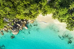 Earth from Above Gallery: Aerial view of Anse Lazio beach. Praslin island, Seychelles, Africa