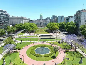 Buenos Aires Prints: Aerial view of the Argentine National Congress and Plaza del Congreso square