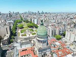 Buenos Aires Prints: Aerial view of the Argentine National Congress and Plaza del Congreso square