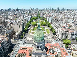 Buenos Aires Prints: Aerial view of the Argentine National Congress and Plaza del Congreso square