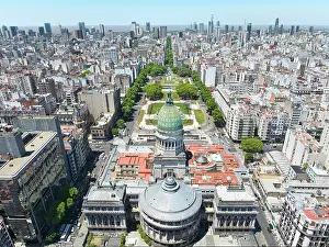 Buenos Aires Prints: Aerial view of the Argentine National Congress and Plaza del Congreso square