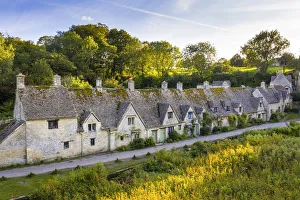 Cotswolds Prints: Aerial view of Arlington Row, Bibury, Cotswolds, Gloucestershire, England, UK