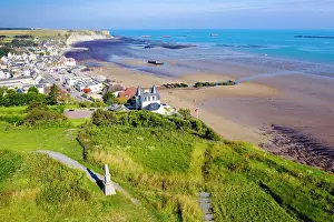 Calvados Prints: Aerial View, Arromanches, Mulberry Harbour remains