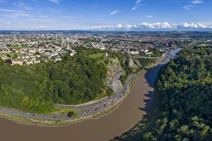 Iron Prints: Aerial view over the Avon Gorge and Clifton Suspension Bridge, Bristol, England