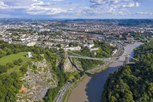 Images Dated 19th August 2019: Aerial view over the Avon Gorge and Clifton Suspension Bridge, Bristol, England