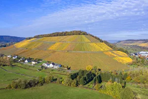 Aerial view at the Ayler Kupp vineyard near Saarburg, Rhineland-Palatinate, Germany Aerial view at the Ayler Kupp vineyard near Saarburg, Rhineland-Palatinate, Germany