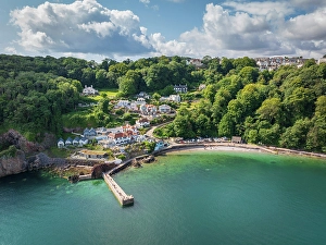 Torbay Prints: Aerial view of Babbacombe Beach and village in Torbay, Devon, England. Summer (July) 2024