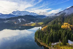 Alpen Prints: Aerial view on Barmsee and Wetterstein, Krun, Bavaria, Germany