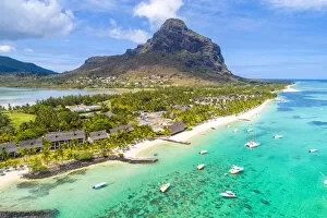 Aerial view of the beach of the Beachcomber Paradis Hotel, Le Morne Brabant Peninsula