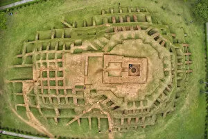Images Dated 18th June 2021: Aerial view of Behular Bashor Ghor, a famous and touristic archeological site in Bogra