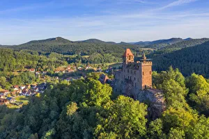 Aerial view at Berwartstein castle, Erlenbach, Palatinate forest, Wasgau