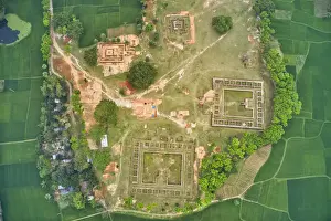 Perspective Prints: Aerial view of Bhasu Bihar, a famous and touristic archeological site in Bogra, Rajshahi