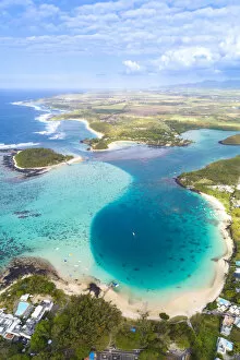 Aerial view of Blue Bay and Ile des deus cocos
