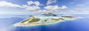 Polynesia Collection: Aerial view of Bora Bora island with airstrip visible, French Polynesia