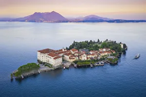 Lake District Prints: Aerial view of the Borromean Islands during a summer sunset