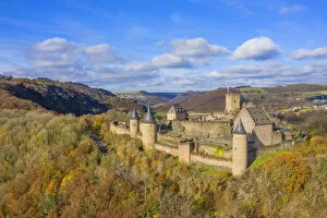 Images Dated 15th December 2021: Aerial view at Bourscheid castle, Kanton Diekirch, Luxembourg