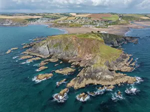 South Hams Prints: Aerial view of Burgh Island and Bigbury on Sea in the South Hams of Devon