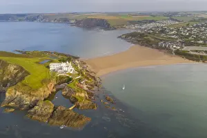 South Hams Prints: Aerial view of Burgh Island Hotel at Bigbury in the South Hams of Devon, England
