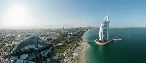 Q2 2023 Prints: Aerial view of Burj Al Arab Hotel, Jumeirah, Dubai, United Arab Emirates