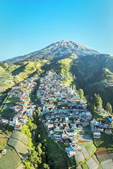 Volcanic Landscape Prints: Aerial view of Butuh village also known as Nepal Van Java on mountain hillside