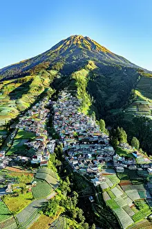 Volcano Prints: Aerial view of Butuh village also known as Nepal Van Java on mountain hillside