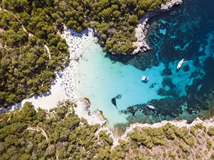 Images Dated 9th April 2019: Aerial view of Cala Turqueta beach, Menorca, Balearic Islands, Spain