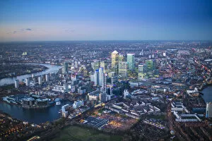 Images Dated 22nd December 2014: Aerial view over Canary Wharf, Isle of Dogs, London, England