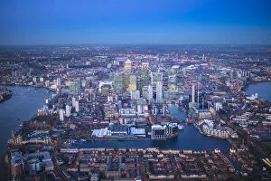 Images Dated 22nd December 2014: Aerial view over Canary Wharf, Isle of Dogs, London, England