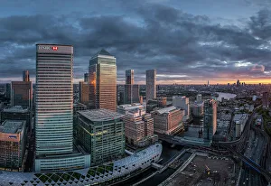 Canary Wharf Prints: Aerial view of Canary Wharf, London, England, UK