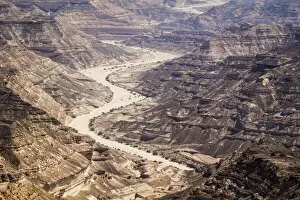Aerial view of canyon near Ash Shuwaymiyyah, Dhofar Governorate, Oman