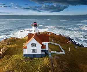 Nautical Prints: Aerial View Cape Neddick Lighthouse also called Nubble Lighthouse
