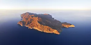 Tyrrhenian Prints: Aerial view of Capraia island at sunset