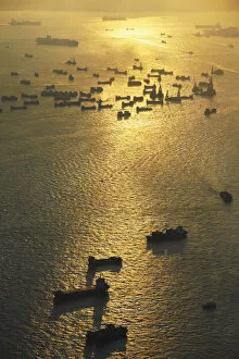 Images Dated 14th June 2011: Aerial view of cargo ships, Hong Kong, China